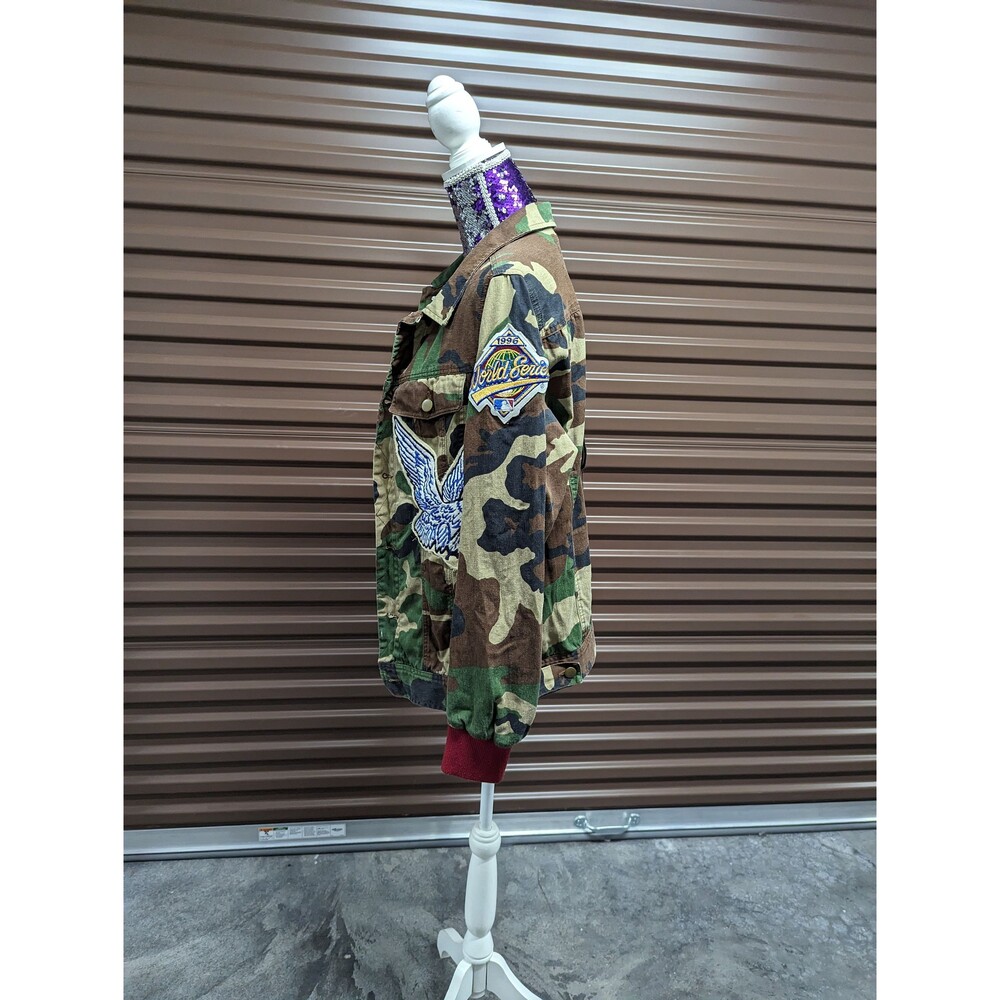 Vintage 90s Y2K‎ Green Army Camo 1996 World Series Jacket Eagle Skull Grunge - Picture 3 of 10